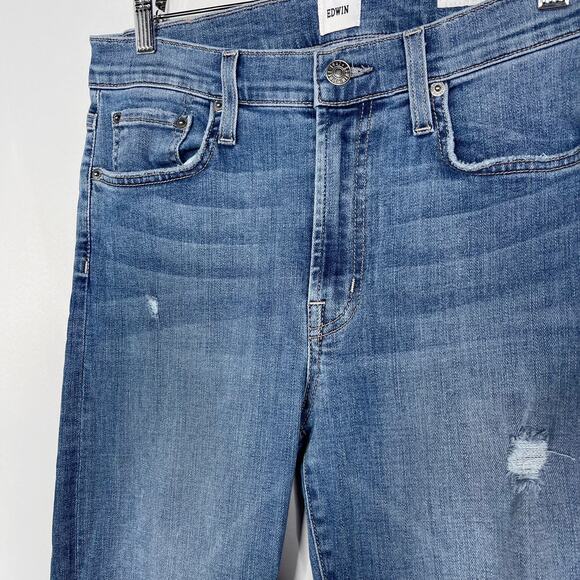 Edwin Womens 28 Elin Crop Straight Jeans Faded Blue Slim Leg Denim Cotton Blend - Picture 6 of 11